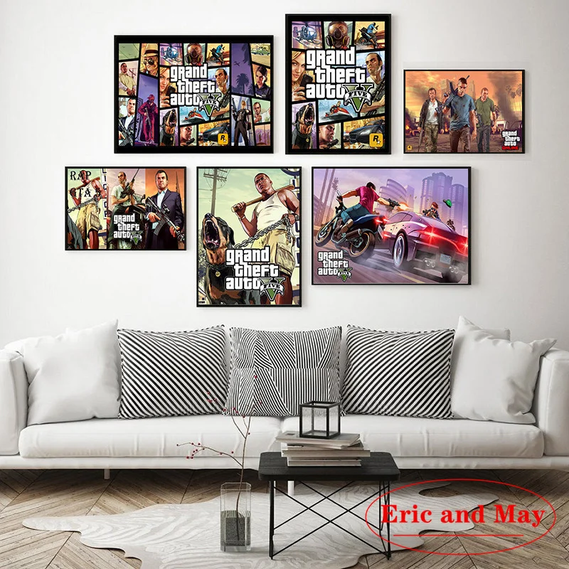 

Grand Theft Auto Game 5 Gta Posters And Prints Canvas Paintings Picture On The Wall Hot Retro Style Decorations For Home Decor