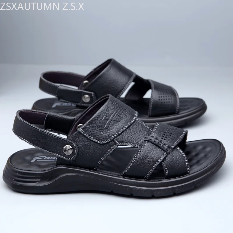 

Summer New Men Sandals Real Leather Slippers Genuine Leather Comfortable Shoes for Husband Father Sandals Casual Beach Shoes Men
