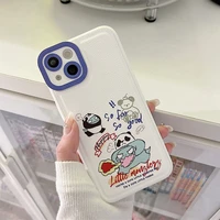 cute graffiti bear panda leather phone case for iphone 13 11 12 pro max x xr xs max 7 8 plus funny shockproof cartoon soft cover