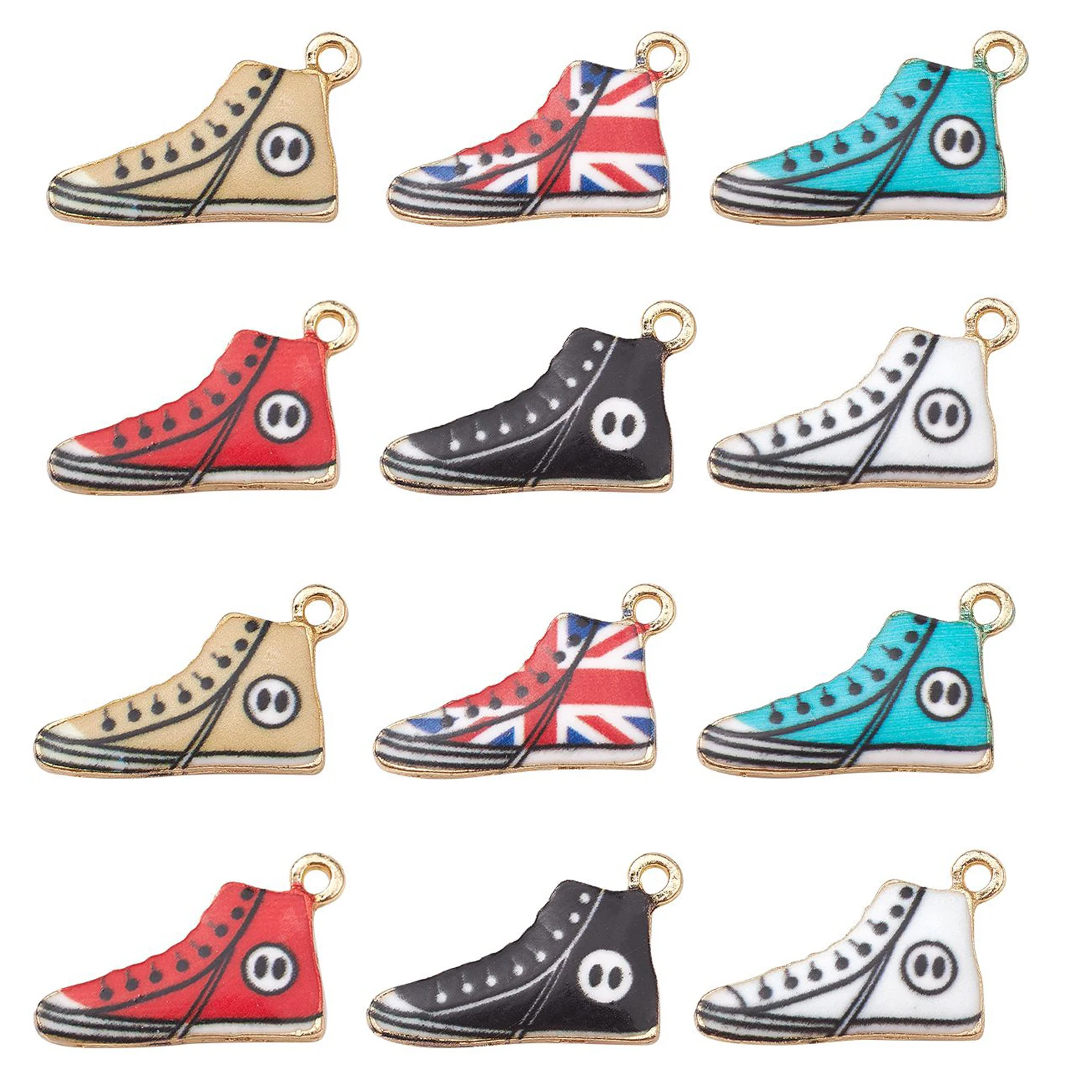 

PandaHall 30Pcs 6 Styles Enamel Shoes Charms High-Top Sneaker Charms Plated Shoe Dangle Charms for DIY Jewelry Making Crafts