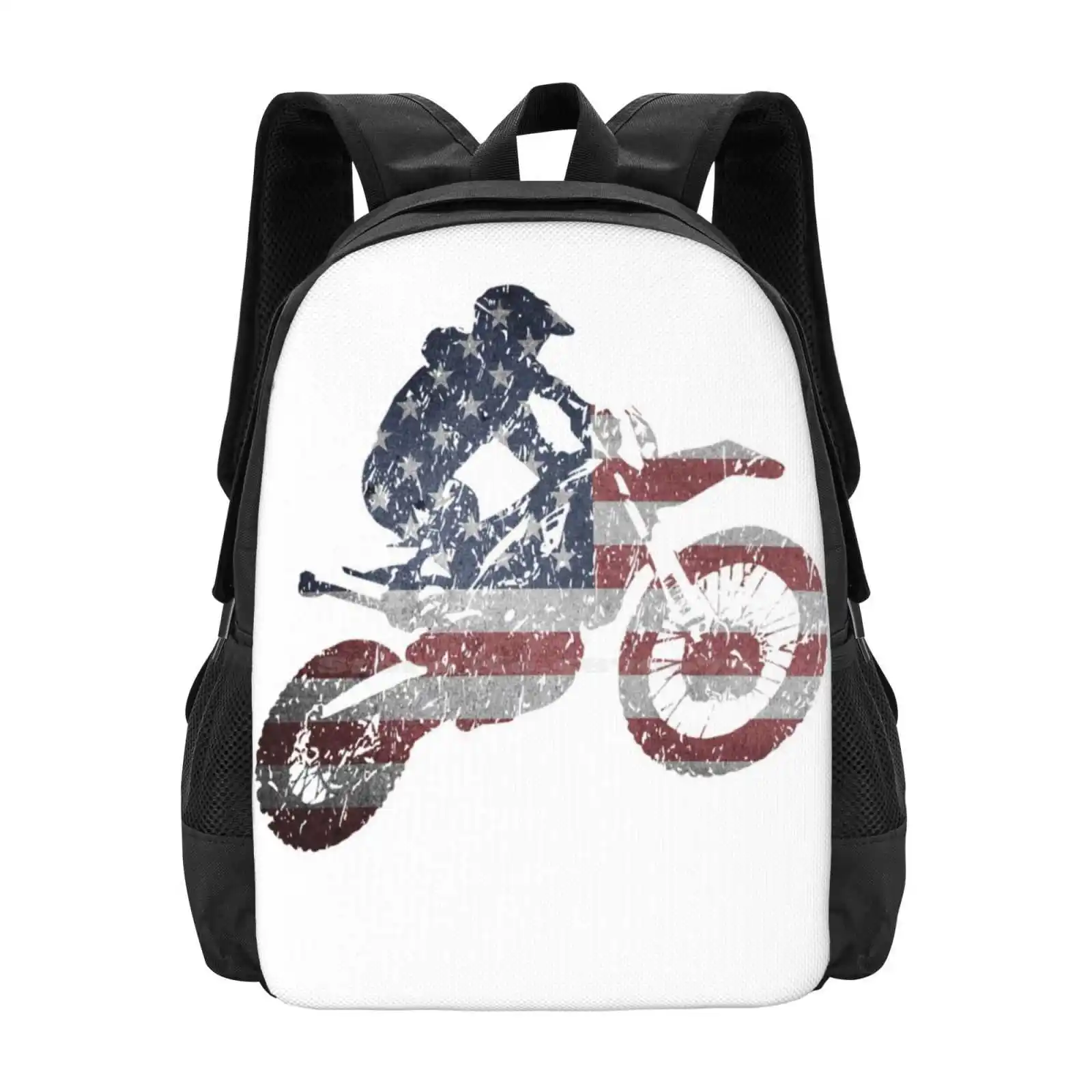 

Usa Motocross Supercross American Flag Dirt Bike Pattern Design Bag Student'S Backpack