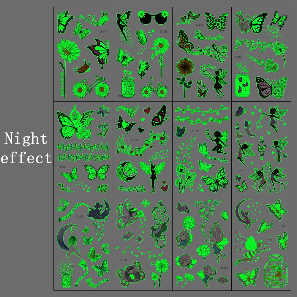 Светящиеся наклейки для татуировок с бабочками водонепроницаемые сказочные