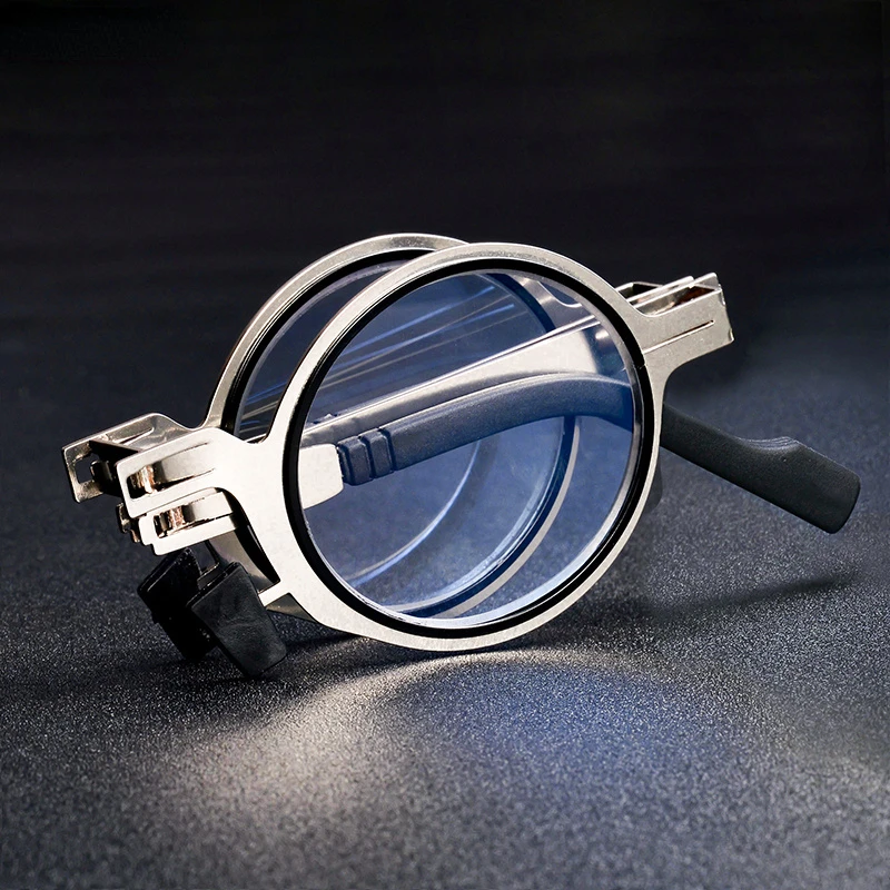 

Good Sight Folding Reading Glasses for Men Case Magnifying Glasses Portable Lock Blue Light Presbyopic Glasses Spectacle Frame+4