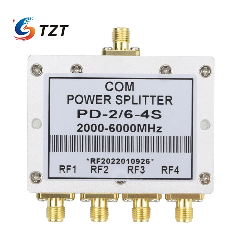 TZT 2-6G RF Power Splitter PD-2/6-4S 2000-6000MHz Microstrip Power Divide 1 IN 4 OUT for 2.4G Wifi 5.8G