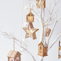 christmas home wood decoration led light luminous wooden house pendants new years eve xmas tree ornaments decorations gift