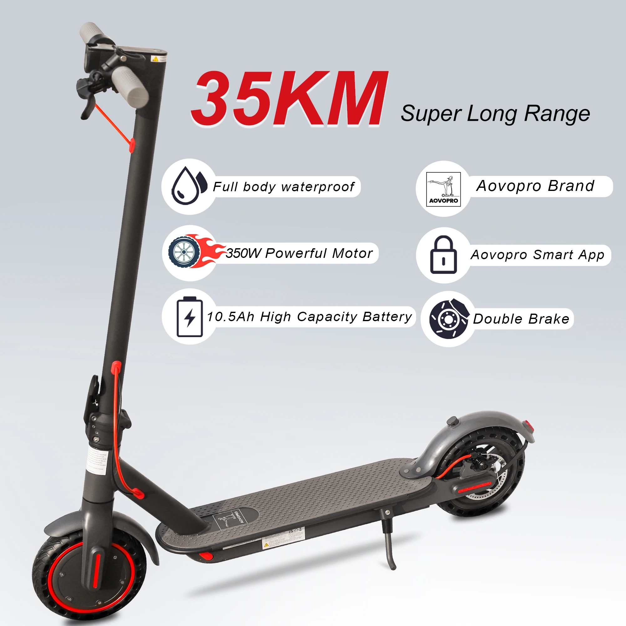 AOVOPRO New Upgraded Electric Scooter 350W 31km/h Adult APP 