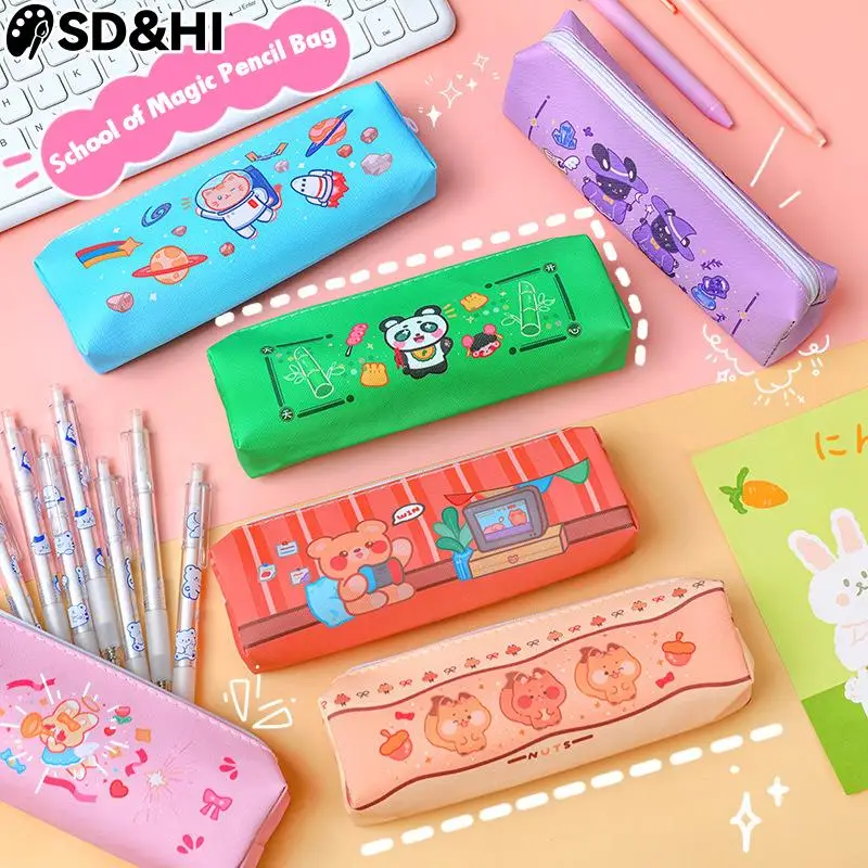 

1pc Korean Cartoon Pencil Case School PencilCase For Boys Girls Simple Color Large-capacity Pencil Cases Stationery Pencil Bag