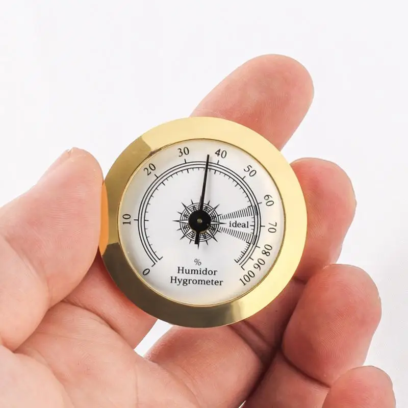 Гигрометр для сигар золотистый круглый стеклянный аналоговый прибор измерения
