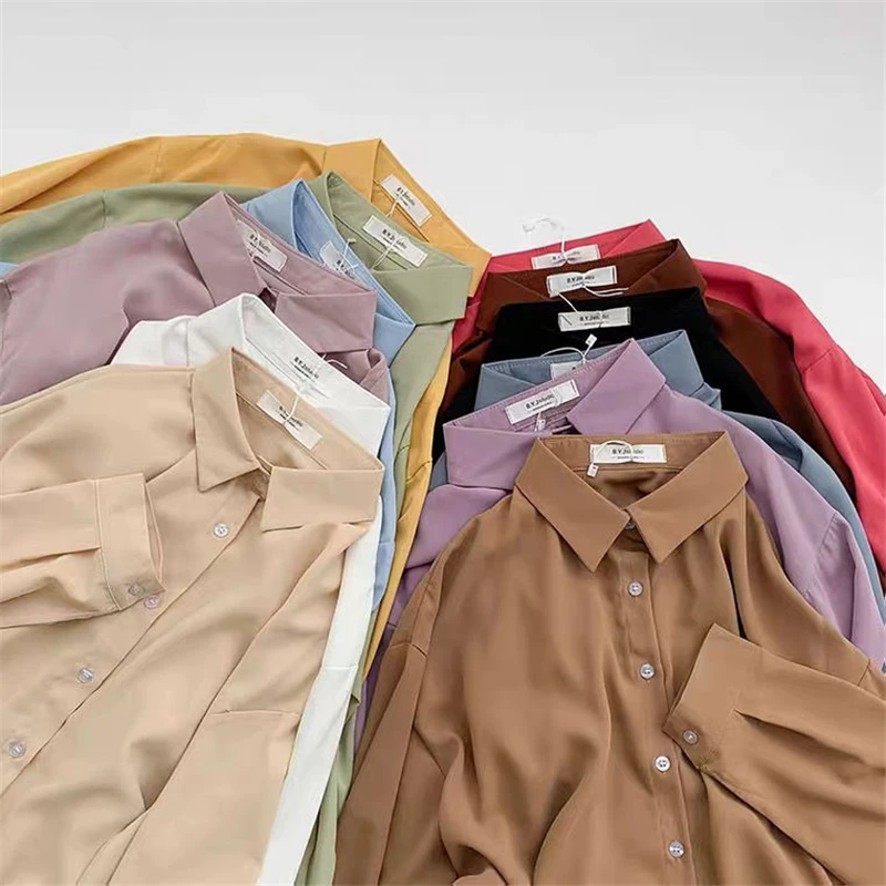Women New Multicolor Chiffon Shirts Long Sleeve Lapel Single Breasted Blouses Korean Loose Casual Tops Elegant Aesthetic Clothes