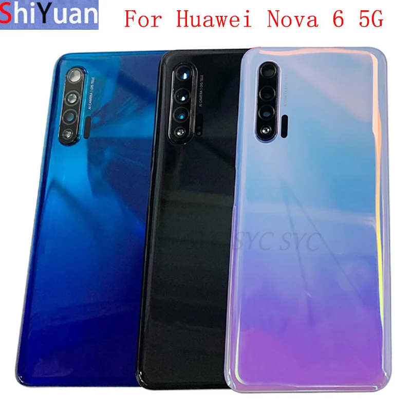 Original Batterie Abdeckung Hinten Tür Gehäuse Zurück Für Huawei Nova 6 5G Batterie Abdeckung Mit Kamera Rahmen Objektiv Mit Logo Reparatur Teile