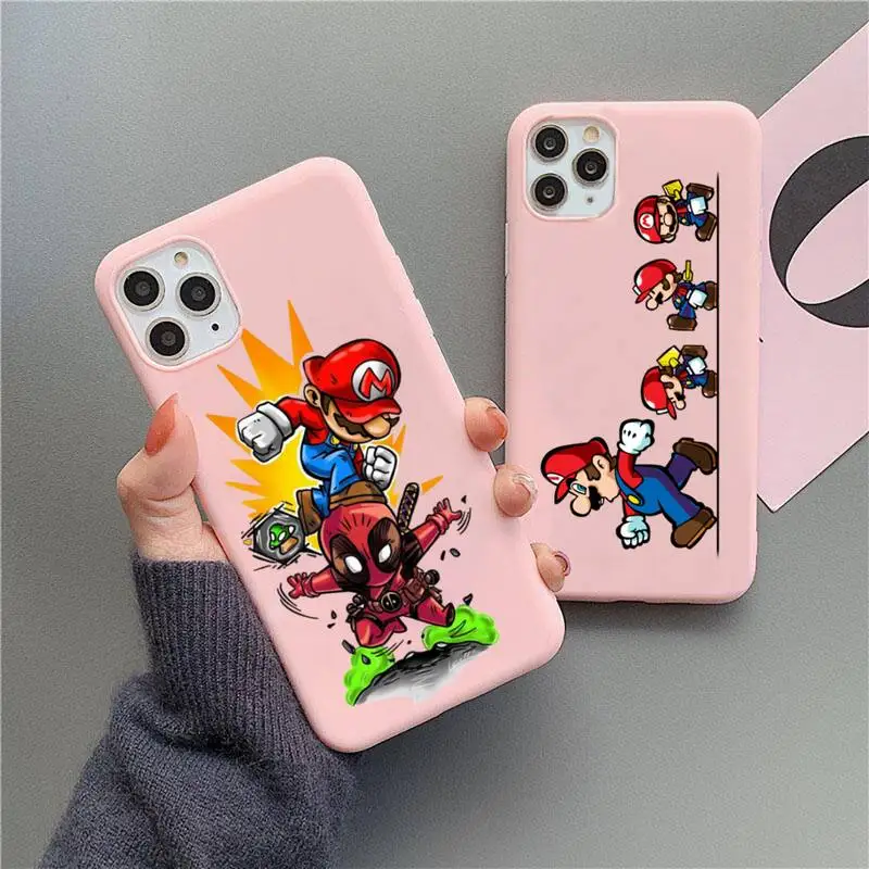 

Mario Brothers Phone Case For iphone 13 12 11 Pro Max Mini XS 8 7 6 6S Plus X SE 2020 XR Matte Candy Pink Silicone cover
