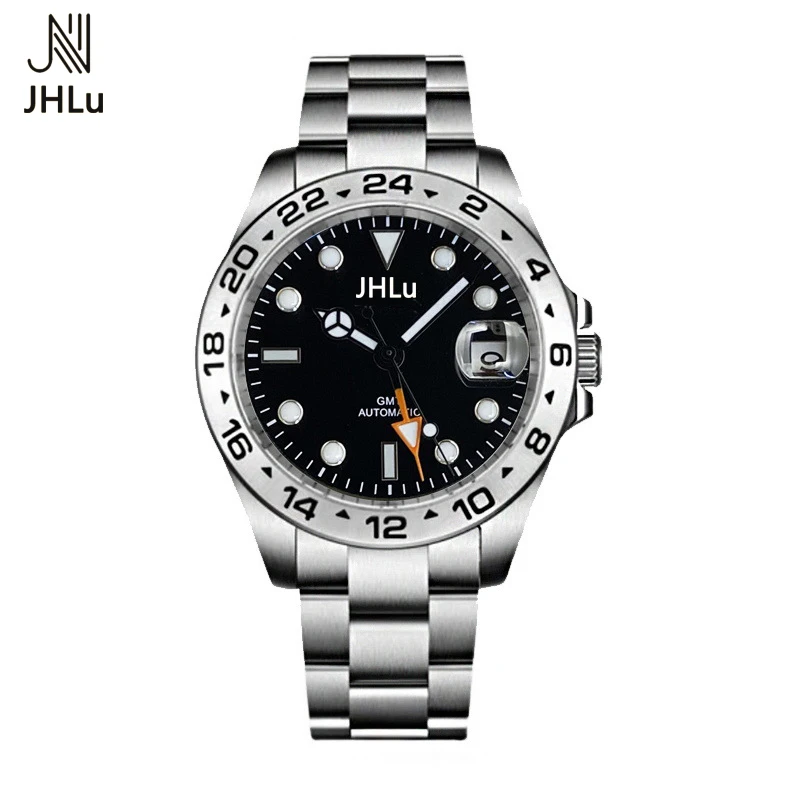 

2023 New JHLu Men's Automatic Mechanical Watches GMT Watch 42mm Sapphire Stainless Steel Waterproof Watch Reloj Hombre