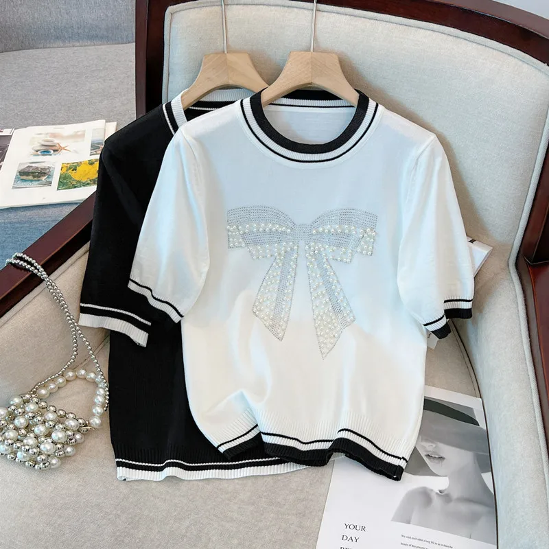 Женская футболка размера плюс 2024 летний универсальный топ из ледяного шелка с