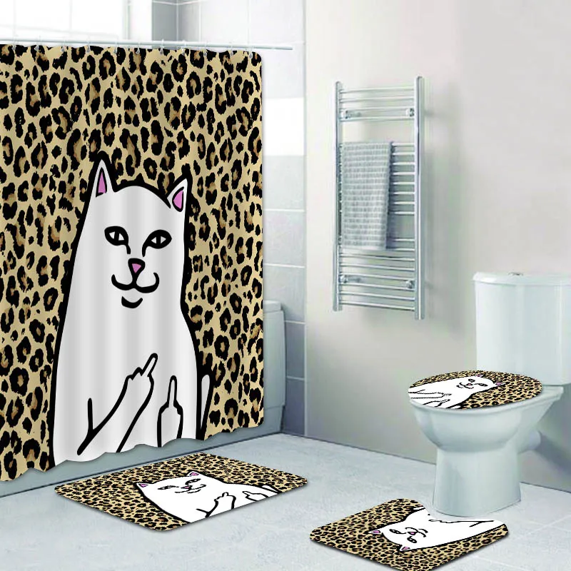 

Cool Leopard Rip Dip Lord Nermal Shower Curtain and Rug Set Funny Cheetah Camouflage Cat Bathroom Curtains Mats Rugs Home Decor