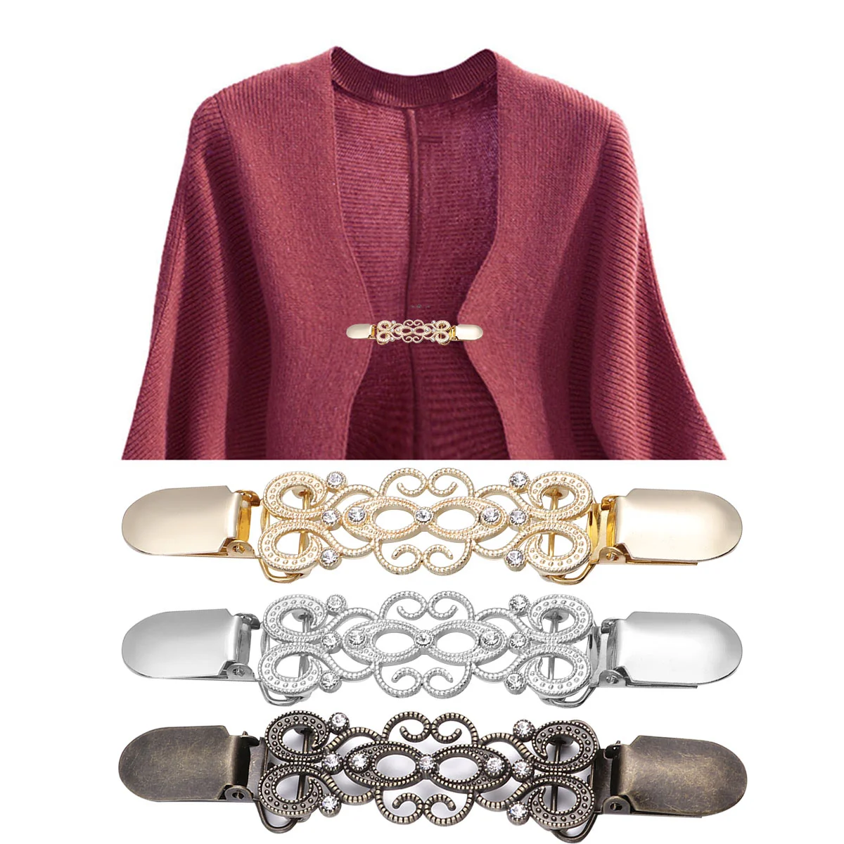 

Clips Sweater Cardigan Chain Shawl Collar Clip Broochwomen Pin Dress Clasp Shirtscarf Cinch Buckle Clothes Dresses Vintage