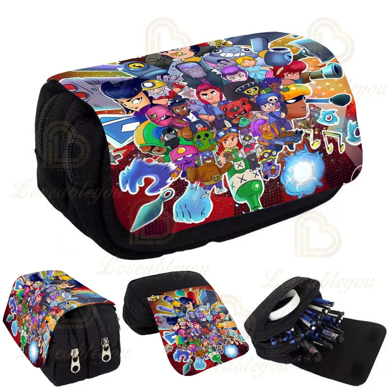 

Kids Double Layer Pencil Box Shoot Stars Print Pencil Case Game Canvas Stretch Large Capacity Cute School Stationery