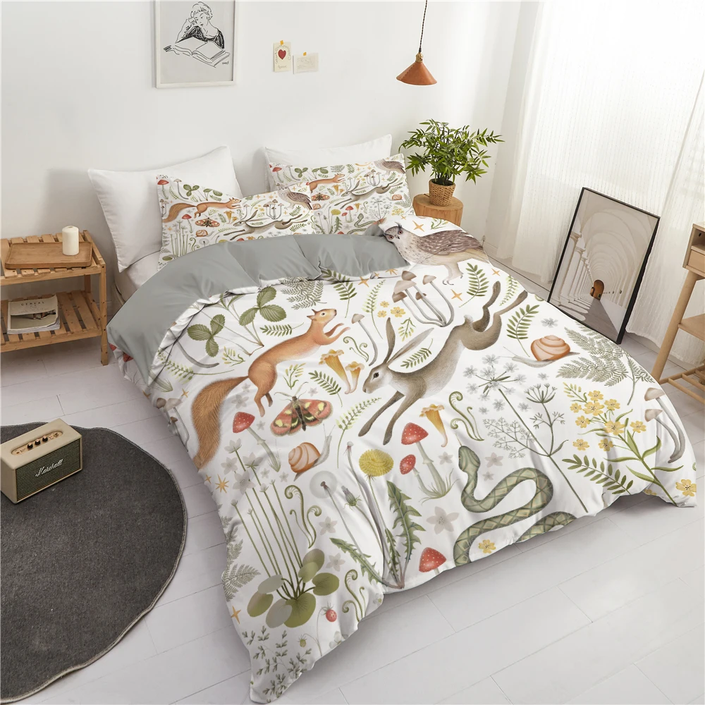 

Fairy Forest Bedding Set Plant Animal Duvet Cover Pillowcase Magic Mushrooms Hare Squirrel Quilt Cover Home Textile Bedclothes