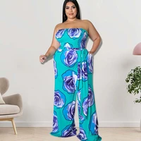 plus size jumpsuit playing tube top cool sleeveless rose print jumpsuit plus size womens beach summer 2022 wide leg pants