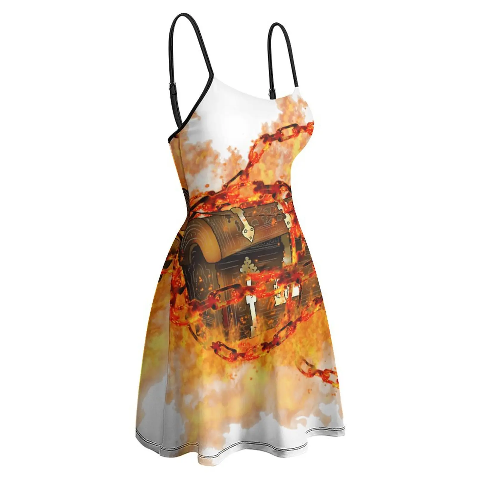 Соблазнительное женское платье на бретельках Dnd с рисунком огня и цепей для