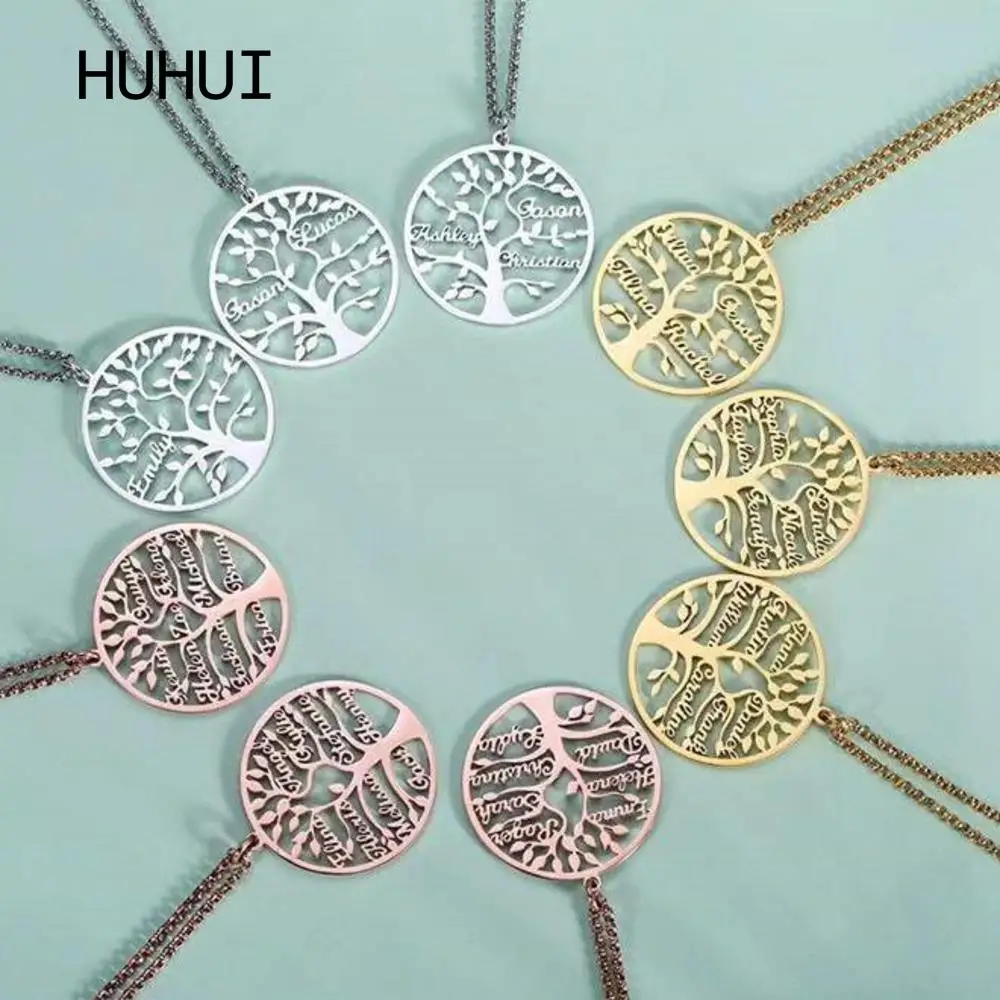 

Индивидуальное ожерелье с именем Древа Жизни, индивидуальная многоименная круглая подвеска из нержавеющей стали, семейная бижутерия, Рожд...