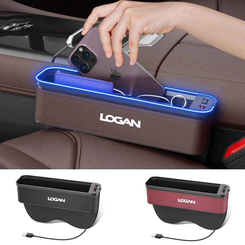 

For Dacia Logan Gm Car Seat Storage Box with Atmosphere Light Auto Seat Cleaning Organizer Seat USB Charging Car Accessories