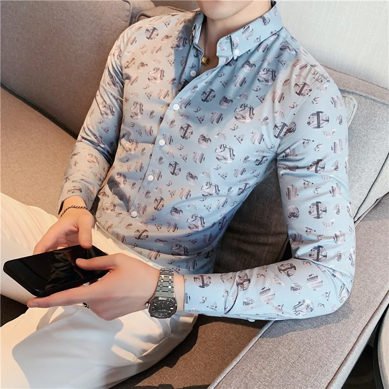 Men's Flower Shirt Autumn New Long-sleeved Fashion Slim Fit Shirt 2021 Business Casual Formal Dress Shirts Social Chemise Homme