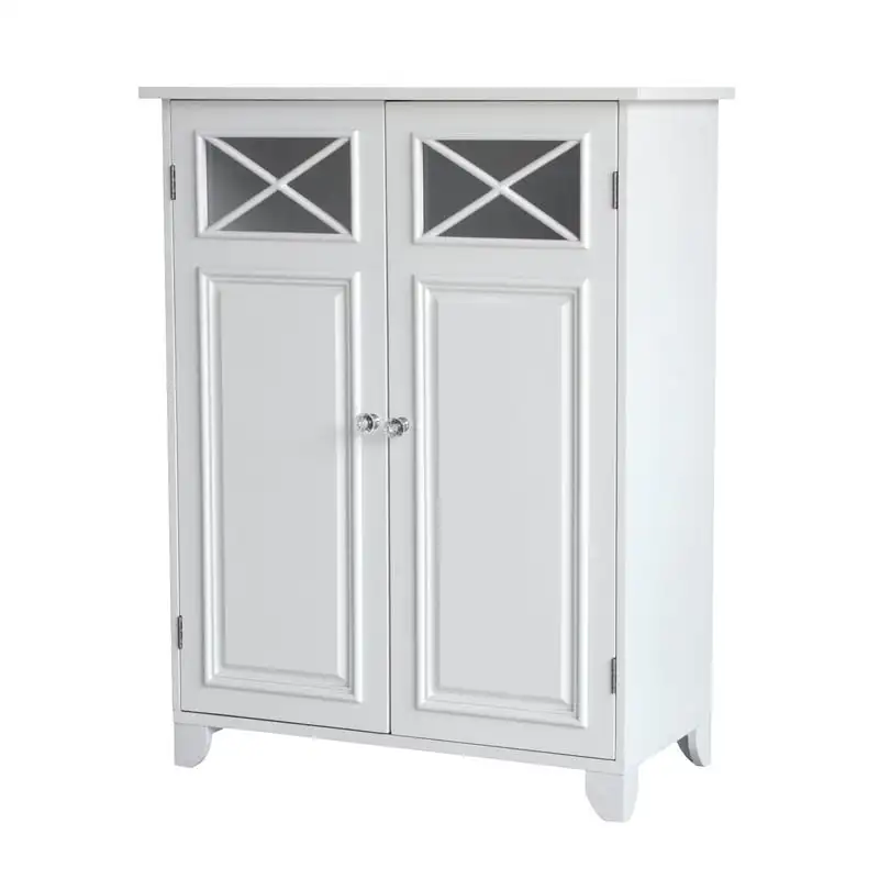 

Floor Cabinet with cross Molding and 2 Doors, White