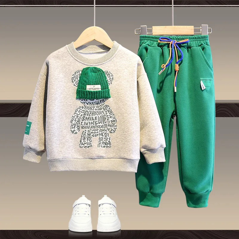 2023 Children's Clothing boys and girls spring suits children's spring and autumn cotton sweater two-piece set