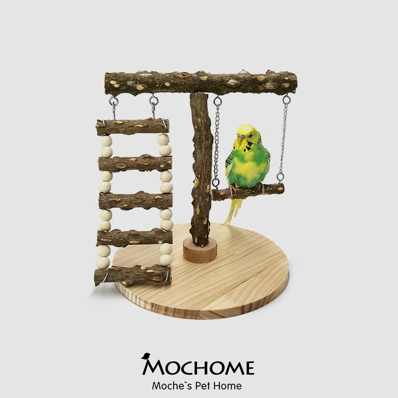 

Phoenix Peony Parrot Bird Desktop Interactive Solid Wood Head Pepper Wood Multi layer Station Stand Tree Branch Special Toy