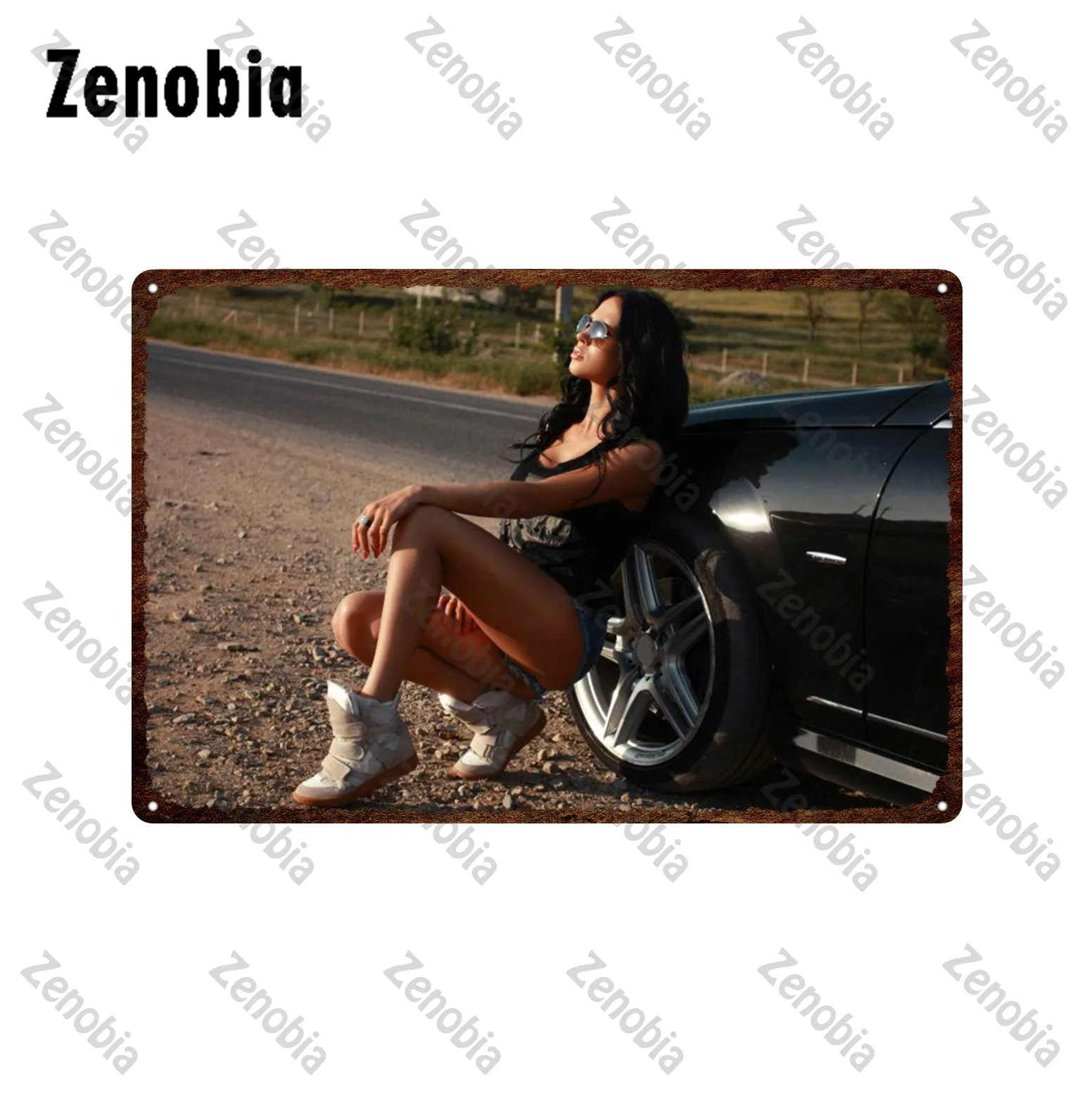 Металлический знак Настенный декор красивая женщина сидя в роскошном спортивном