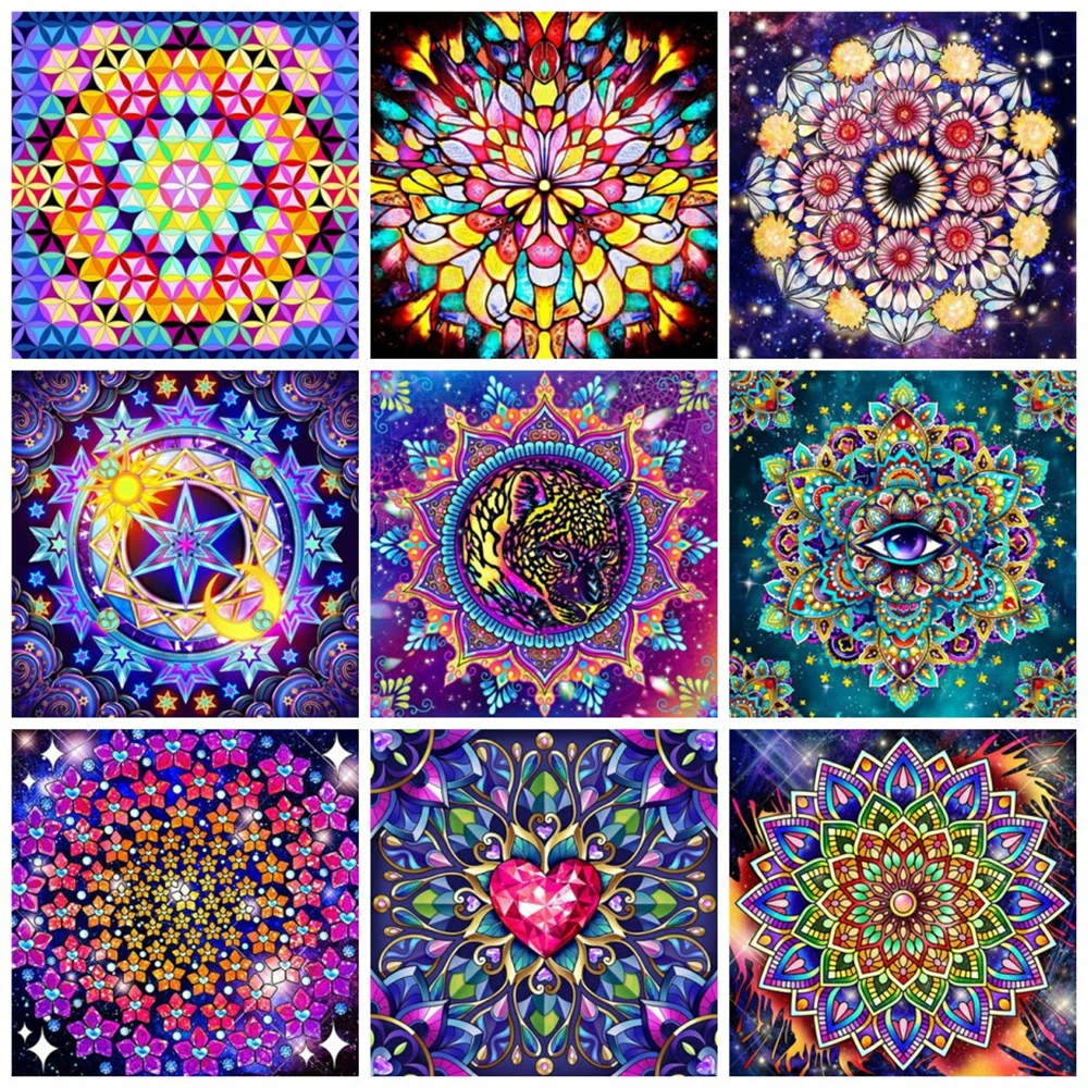 

Huacan Full Square Round Diamond Art Painting Mandala Fantasy Embroidery Cross Stitch Abstract Flower Home Decor
