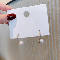 s925 silvers 2021 korean design metal pearl dangle earrings micro inlaid retro earrings exquisite jewellery for woman wholesale