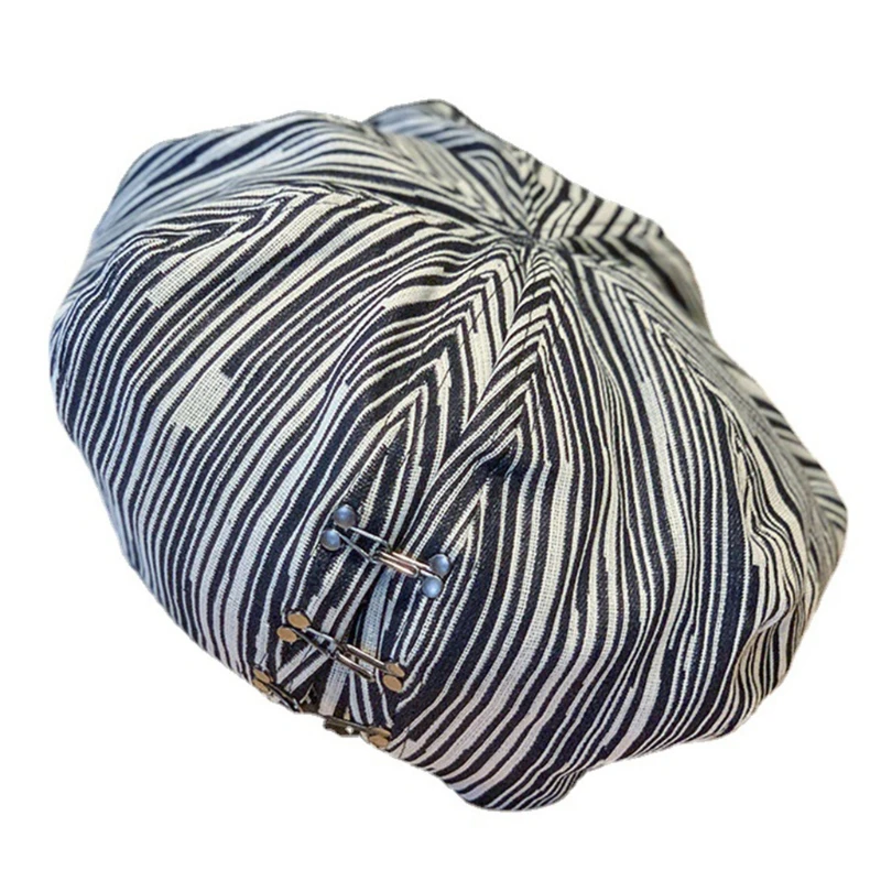 

Buckle Black White Stripes Retro Octagonal Hat Artist Hat All-match