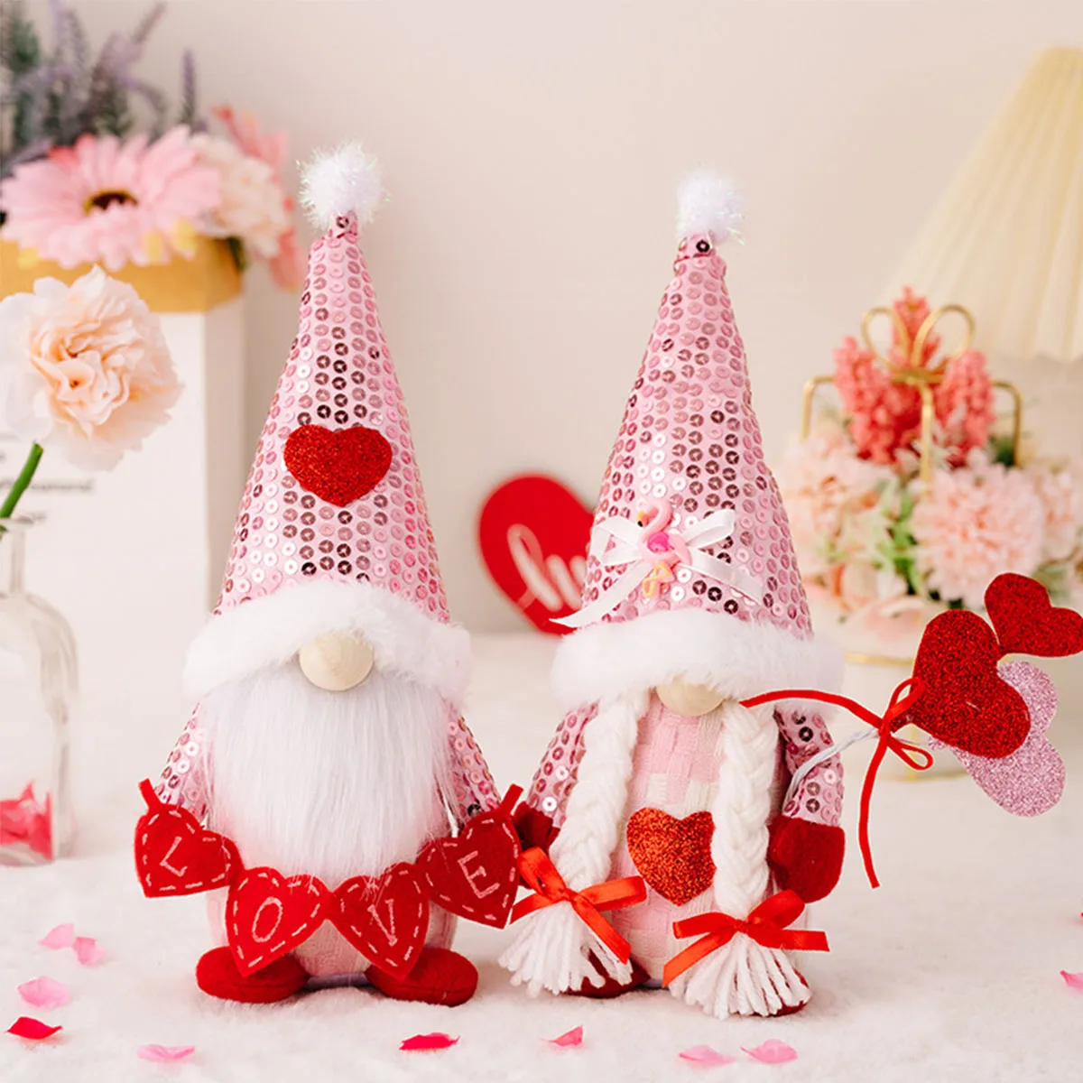 

Плюшевая кукла гном без лица на День святого Валентина, домашний стол, эльф, блестки, карликовое украшение, милые подарки для вечерние, Декор...