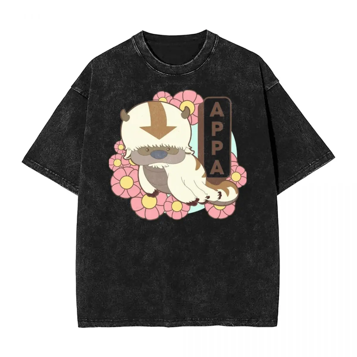 

Avatar-The Last Airbender Appa Floral Poster Washed T Shirts Streetwear Hip Hop Cool T-Shirt Tees Tops for Men Women Harajuku