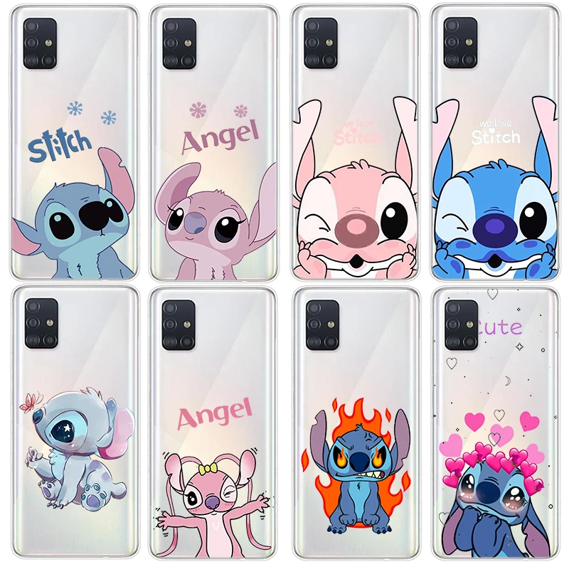 

Disney Stitch Lilo Couple Phone Case For Samsung Galaxy A73 A53 A33 A72 A52 A12 A71 A51 A21S 4G 5G Transparent Silicone Shell