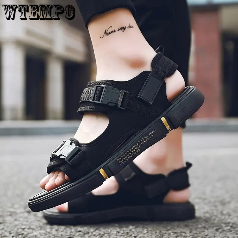 

WTEMPO Men's Male Black Sandal Fashion Summer Sandals Best Sellers Products Shoes for Men with Free Shipping Designer Replica