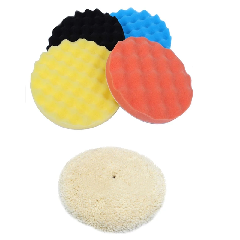 

1X 7 Inch Inch 180Mm Soft Wool Clean Polishing Buffing Bonnet Pad & 4Pcs 7Inch/180Mm Sponge Polishing Buffer Pad