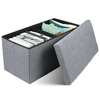 large grey fine linen folding storage ottoman pouffe seat foot stool storage box storage containers