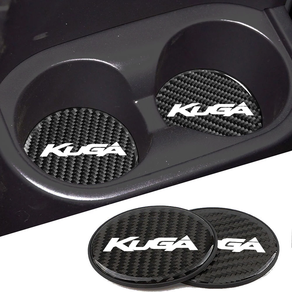 

2Pcs Car Water Coaster Cup Mat Bottle Holder Carbon Fiber PVC Non-Slip Mat for Ford Kuga Auto Accessories Interior