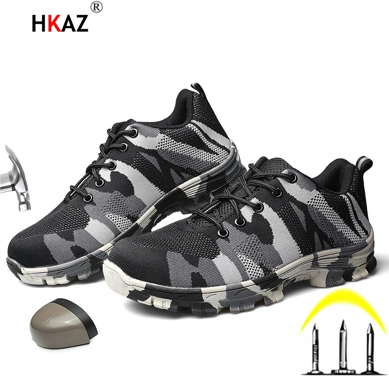 

Camouflage Color Style For Men Women Safety Shoes Puncture-proof Indestructible Anti-smashing Work Sneakers Protective F137
