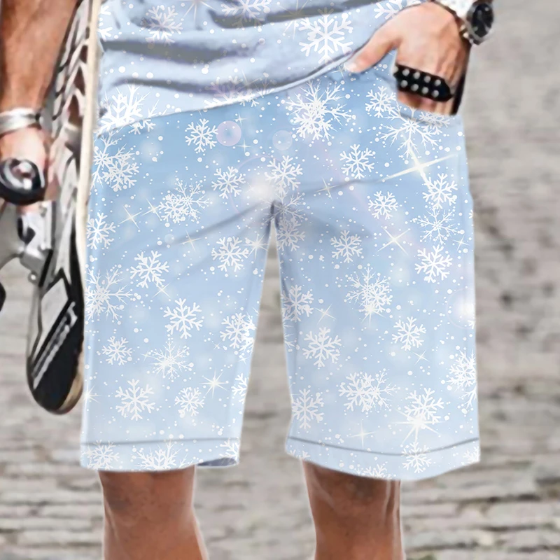 

Men's Casual Shorts Snowflake Pattern Harajuku 2022 Man Beach Mens Clothing Funny Oversized 3D Printed Elastic Waist Cool Loose
