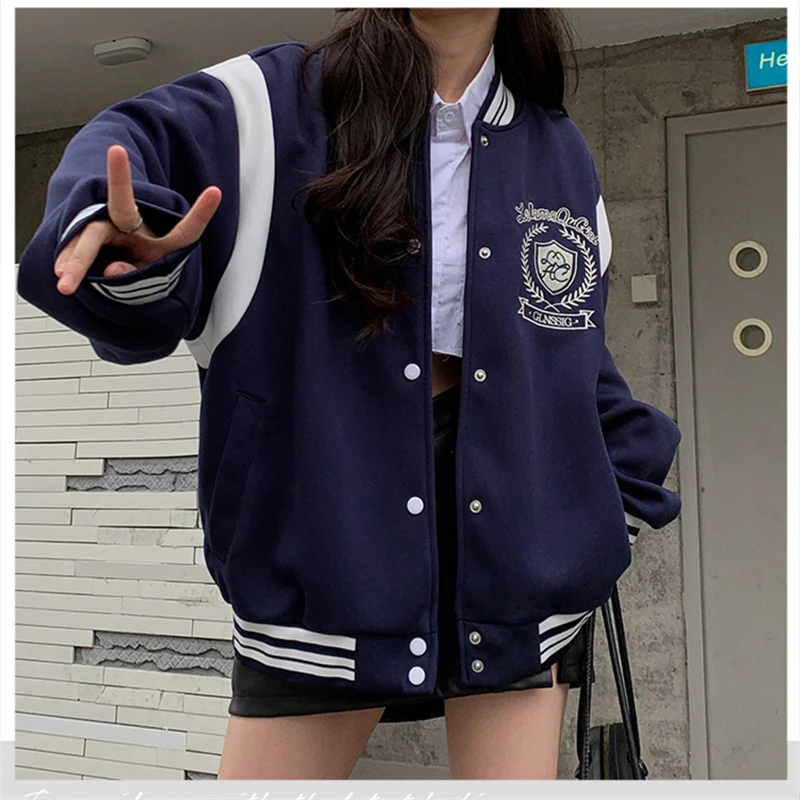 

Women's American Vintage Patchwork Embroidery Baseball Uniform Spring Autumn New College Style Female Loose Long Sleeve Jacket