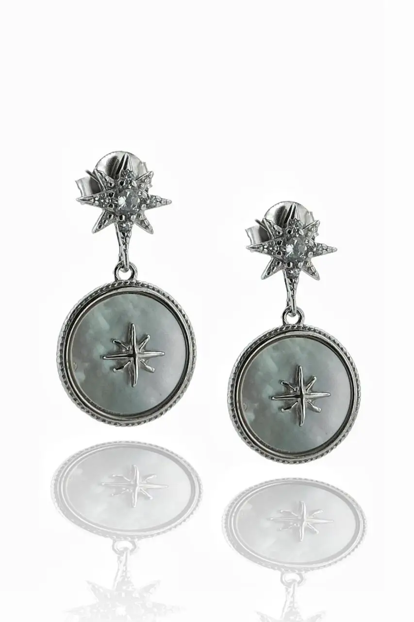

Italian Quality Pearl Stone Pole Star 925 Silver Earrings