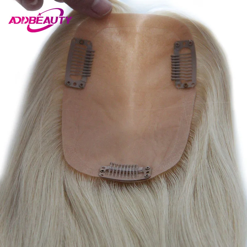 Silk Top Women Toupee Mono Human Hair Wigs Diamond Net Natural Hairpiece Straight Remy Hair Topper 3/4 Clips in Hair System Unit