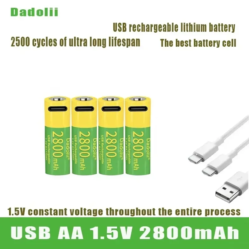 Литий-ионная аккумуляторная батарея Dadoli AA 2800 мАч 1 5 в USB 2 А быстрая зарядка