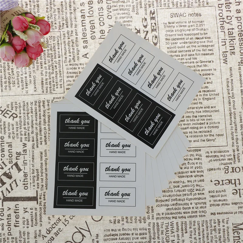 

80pcs/10sheet Hand Made Thank You Label Stickers Black White Stationery Stickers Diameter For Diy For Gift Cake Sealing Hang Tag