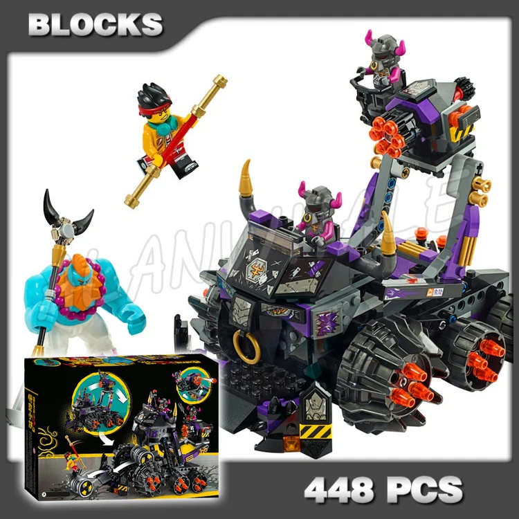

448pcs Monkie Kid Iron Bull Army Tank Armoured Vehicle Rotating Turret Sandy 11540 Building Blocks Boys Compatible With Model