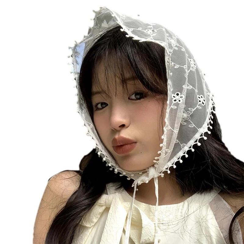 

Lace Turban Scarf Hairband for Women Mesh Flower Headscarf Girl Party Headpiece