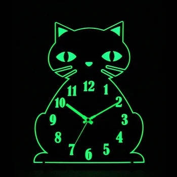 ZGXTM Wall Clock with Numerals Hands Glow Dark Cat Shape Night Light Retro Wooden Wall Indoor Living Room Clock Luminous